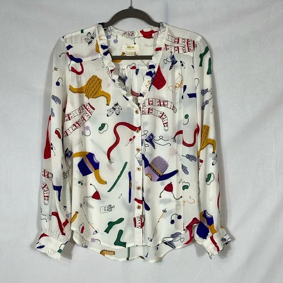 Anthropologie Maeve Marisol Ruffled Ski Blouse Top Size 2 EUC - Picture 1 of 12